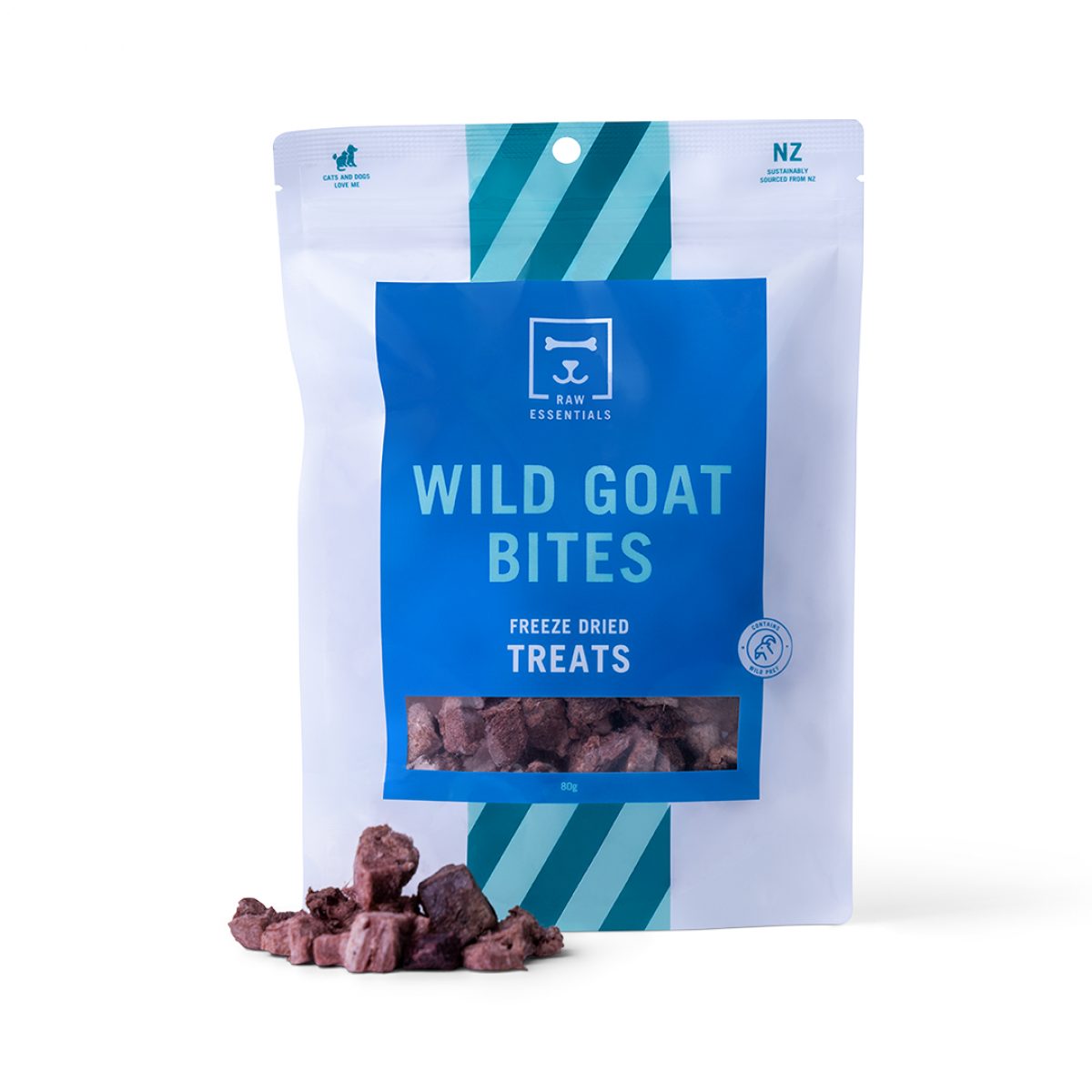 Raw Essentials Freeze Dried Wild Goat Bites PetTreats Product Shot Raw Essentials Freeze Dried Wild Goat Bites PetTreats Product Shot