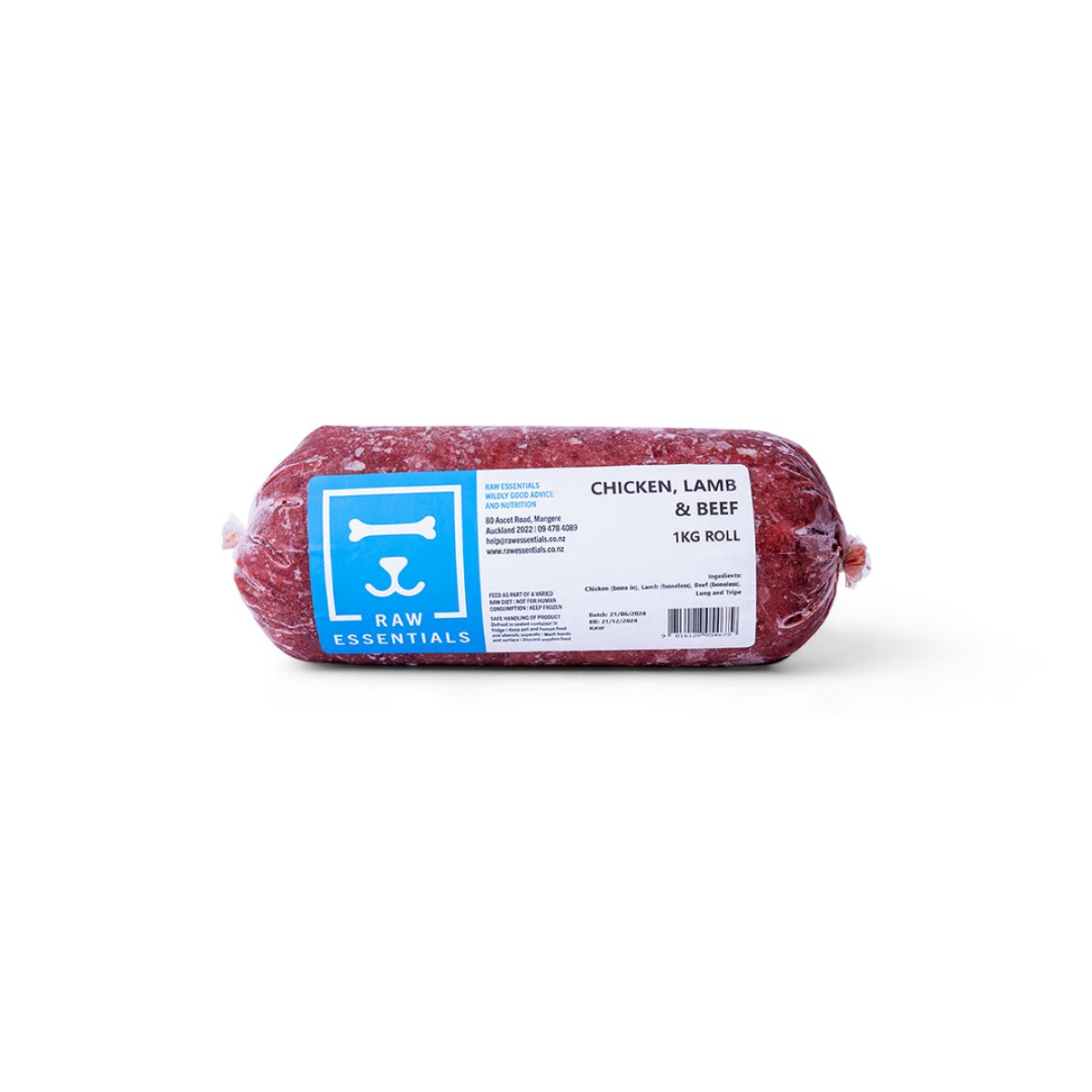 Raw Essentials Chicken Lamb Beef Bulk Minced Raw Dog Food Roll